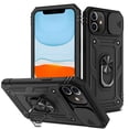thumbnail image 1 of JTCASES for iPhone 11 Case, Sliding Camera Cover+ Rotating Ring Kickstand + Magnetic Car Mount + Inside Card Holder, Bracket Shockproof Frame Anti-drop PC TPU Heavy Duty Protection, Black, 1 of 11