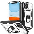thumbnail image 1 of JTCASES for iPhone 11 Case, Sliding Camera Cover+ Rotating Ring Kickstand + Magnetic Car Mount + Inside Card Holder, Bracket Shockproof Frame Anti-drop PC TPU Heavy Duty Protection, Black/Silver, 1 of 11