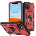 thumbnail image 1 of JTCASES for iPhone 11 Case, Sliding Camera Cover+ Rotating Ring Kickstand + Magnetic Car Mount + Inside Card Holder, Bracket Shockproof Frame Anti-drop PC TPU Heavy Duty Protection, Black/Red, 1 of 11
