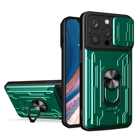 JTCASES for iPhone 11 Pro Max Case, Slide Camera Window + Card Slot + Rotating Ring Bracket TPU Soft Shell & PC Backplane Car Mount Hybird Heavy Duty Shockproof Shell, Green