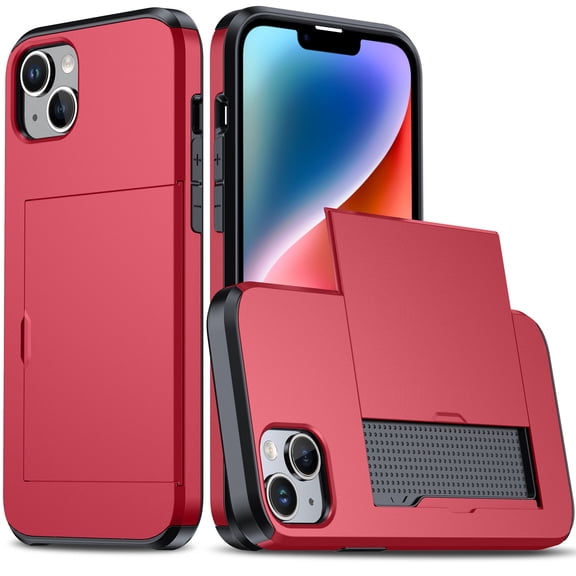 JTCASES for iPhone 12/12 Pro Case with Hidden Card Slot[Up to 2] Shockproof Silicone Bumper Rugged Cover Drop Resistant Slim Hybird for iPhone 12/12 Pro Anti-scratch, Red