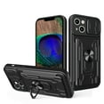 thumbnail image 1 of JTCASES for iPhone 12 Case, Slide Camera Window + Card Slot + Rotating Ring Bracket TPU Soft Shell & PC Backplane Car Mount Hybird Heavy Duty Shockproof Shell, Black, 1 of 15