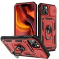 thumbnail image 1 of JTCASES for iPhone 12 Case, Sliding Camera Cover+ Rotating Ring Kickstand + Magnetic Car Mount + Inside Card Holder, Bracket Shockproof Frame Anti-drop PC TPU Heavy Duty Protection, Black/Red, 1 of 11