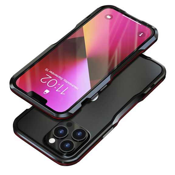JTCASES for iPhone 12 Pro Max No Backplane Case, 360° Full Aluminum Bumper with Lock Tempered Glass Shockproof Double Sided Protection for iPhone 12 Pro Max (6.7" 2020), Black/Red