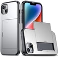 thumbnail image 1 of JTCASES for iPhone 13 Case with Hidden Card Slot[Up to 2] Shockproof Silicone Bumper Rugged Cover Drop Resistant Slim Hybird for iPhone 13 Anti-scratch, Silver, 1 of 10