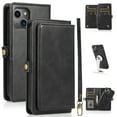thumbnail image 1 of JTCASES for iPhone 13 Mini Wallet Case, Detachable Back Magnetic Closure 2-in-1 Shockproof Purse Cover with Card Slots, Faux PU Leather Flip Stand Wristlet Strap Shockproof Cover, Black, 1 of 8
