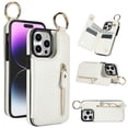 thumbnail image 1 of JTCASES for iPhone 13 Pro Case, PU Leather Lychee Pattern Zipper Purse Finger Ring Buckle Card Slots Stand Shell for iPhone 13 Pro Wear-resistant Shockproof Wallet Cover, White, 1 of 8