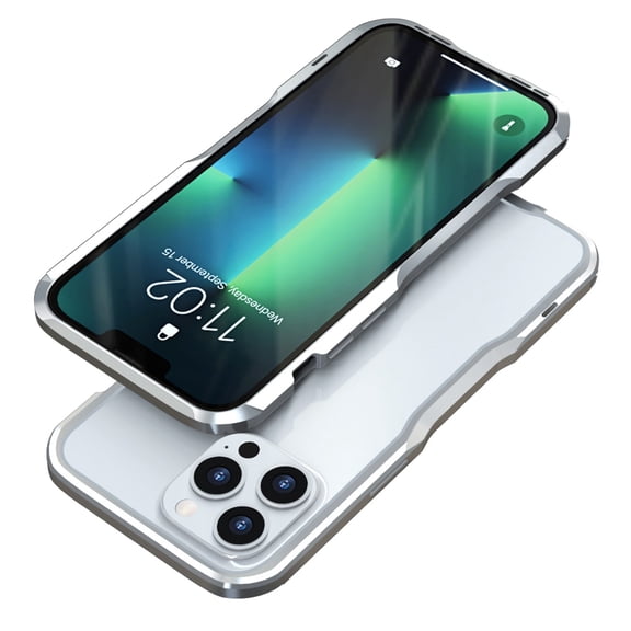 JTCASES for iPhone 13 Pro Max No Backplane Case, 360° Full Aluminum Bumper with Lock Tempered Glass Shockproof Double Sided Protection for iPhone 13 Pro Max (6.7" 2021), Silver
