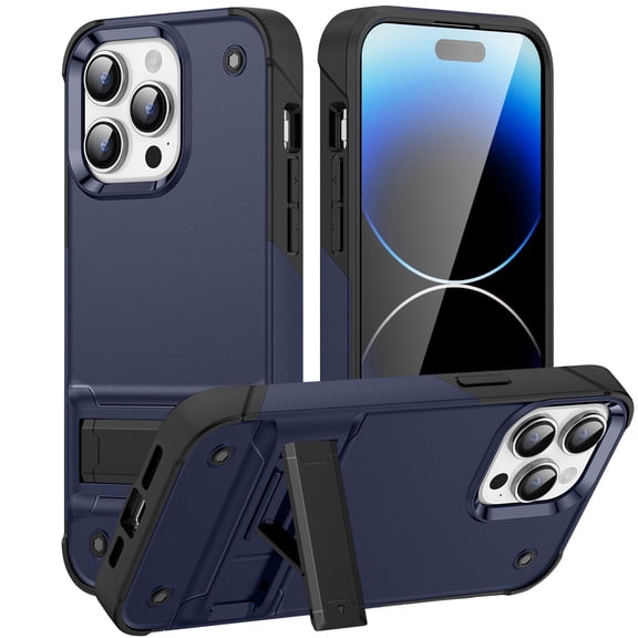 JTCASES for iPhone 13 Pro Max Case, Foldable Kickstand Heavy Duty Protective Rugged Hybird Anti-slip Shockproof/Drop Resistant PC TPU Shell for iPhone 13 Pro Max, Navyblue