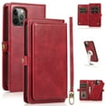 thumbnail image 1 of JTCASES for iPhone 13 Pro Max Wallet Case, Detachable Back Magnetic Closure 2-in-1 Shockproof Purse Cover with Card Slots, Faux PU Leather Flip Stand Wristlet Strap Shockproof Cover, Red, 1 of 7