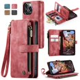 thumbnail image 1 of JTCASES for iPhone 13 Pro Max Wallet Case with Zipper Purse Card Holders Flip Stand Wrist Strap Magnetic Closure PU Leather Anti-scracth Support Wireless Charging Drop Resistant BUsiness Shell, Red, 1 of 10