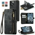 thumbnail image 1 of JTCASES for iPhone 13 Pro Max Wallet Case with Zipper Purse Card Holders Flip Stand Wrist Strap Magnetic Closure PU Leather Anti-scracth Support Wireless Charging Drop Resistant BUsiness Shell, Black, 1 of 10
