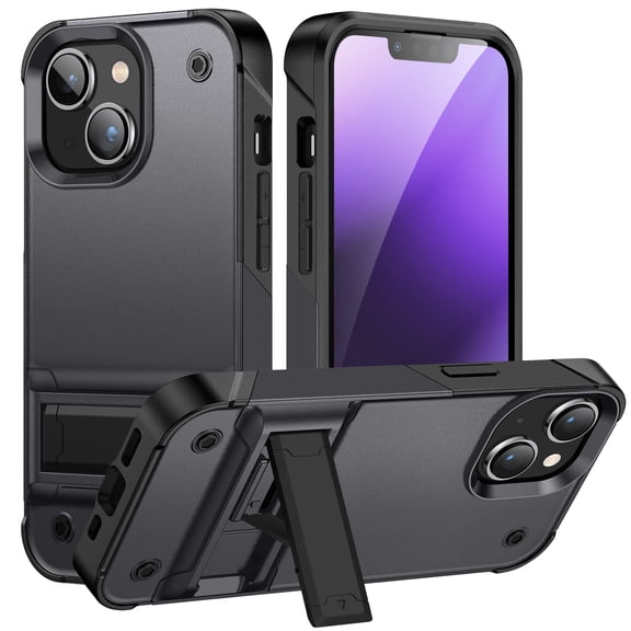 JTCASES for iPhone 14 Case, Foldable Kickstand Heavy Duty Protective Rugged Hybird Anti-slip Shockproof/Drop Resistant PC TPU Shell for iPhone 14, Gray