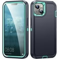 thumbnail image 1 of JTCASES for iPhone 14 Case, Shockproof Anti-drop PC Frame Anti-slip Strip Silicone Back Shell Rugged Anti-scratch for iPhone 14 (6.1" 2022) - Black+Green, 1 of 8