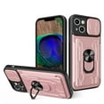 thumbnail image 1 of JTCASES for iPhone 14 Case, Slide Camera Window + Card Slot + Rotating Ring Bracket TPU Soft Shell & PC Backplane Car Mount Hybird Heavy Duty Shockproof Shell, Rosegold, 1 of 15