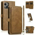 thumbnail image 1 of JTCASES for iPhone 14 Plus Wallet Case, Detachable Back Magnetic Closure 2-in-1 Shockproof Purse Cover with Card Slots, Faux PU Leather Flip Stand Wristlet Strap Shockproof Cover, Brown, 1 of 8