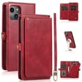 thumbnail image 1 of JTCASES for iPhone 14 Plus Wallet Case, Detachable Back Magnetic Closure 2-in-1 Shockproof Purse Cover with Card Slots, Faux PU Leather Flip Stand Wristlet Strap Shockproof Cover, Red, 1 of 8