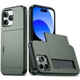 thumbnail image 1 of JTCASES for iPhone 14 Pro Case with Hidden Card Slot[Up to 2] Shockproof Silicone Bumper Rugged Cover Drop Resistant Slim Hybird for iPhone 14 Pro Anti-scratch, Armygreen, 1 of 9
