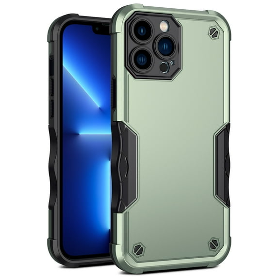 JTCASES for iPhone 14 Pro Max Case, Support Wireless Charging Non-slipping 2-Layer Shockproof Drop Resistant Lens Protection Heavy Duty Protective Slim Shell, Green