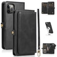 thumbnail image 1 of JTCASES for iPhone 14 Pro Wallet Case, Detachable Back Magnetic Closure 2-in-1 Shockproof Purse Cover with Card Slots, Faux PU Leather Flip Stand Wristlet Strap Shockproof Cover, Black, 1 of 7