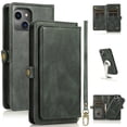 thumbnail image 1 of JTCASES for iPhone 14 Wallet Case, Detachable Back Magnetic Closure 2-in-1 Shockproof Purse Cover with Card Slots, Faux PU Leather Flip Stand Wristlet Strap Shockproof Cover for iPhone 14, Green, 1 of 8