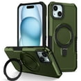 thumbnail image 1 of JTCASES for iPhone 15 Case, Lens Protective Frame Foldable Rotating Bracket 2-layer Anti-fall Shockproof Anti-scratch Rugged Shell for iPhone 15, Darkgreen, 1 of 9