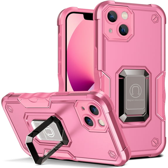 JTCASES for iPhone 15 Case, Support Magnetic Car Mount Adjustable Bracket Non-slipping 2-Layer Shockproof Drop Resistant Heavy Duty Protective Slim Shell, Pink