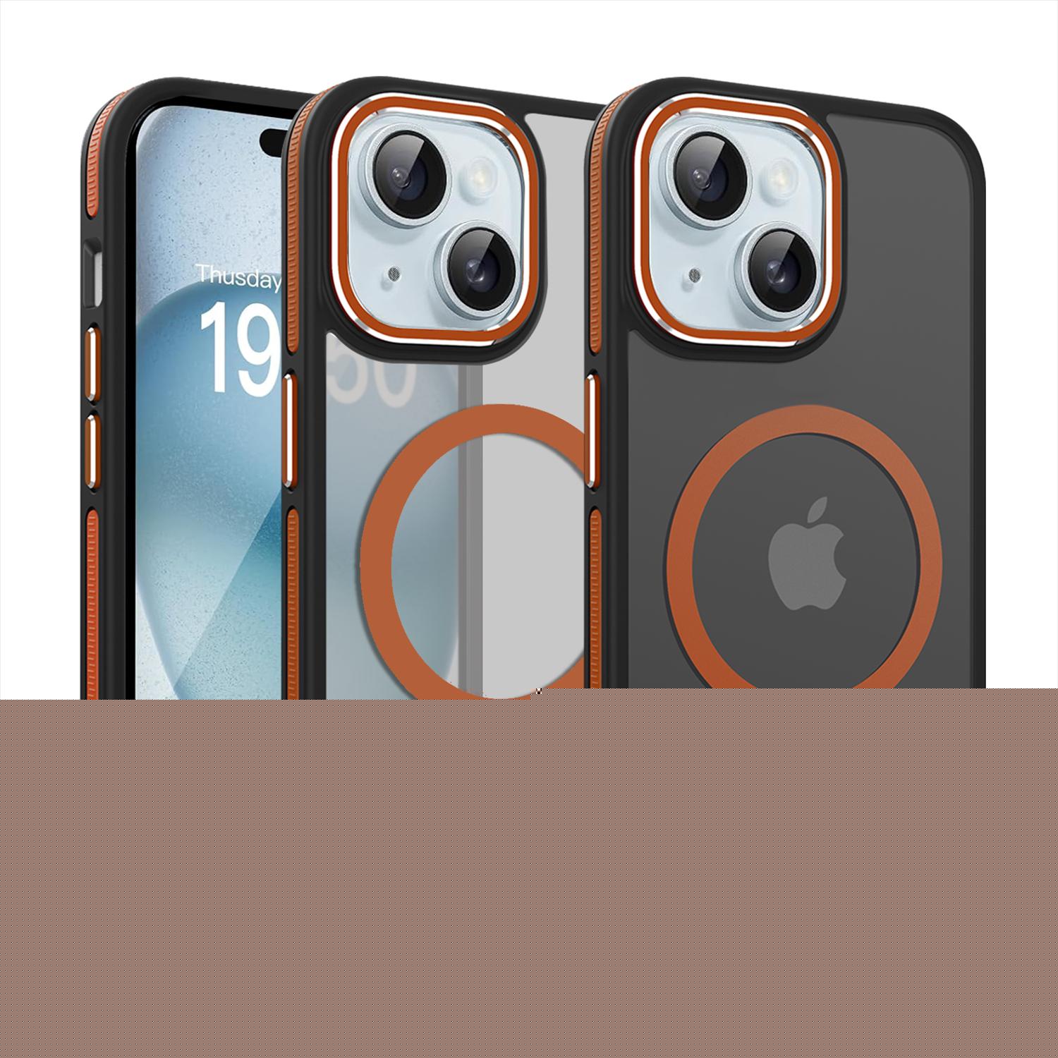 thumbnail image 1 of JTCASES for iPhone 15 Magnetic Case Support Wireless Charging, Car Mount, Thin Lightweight Rugged Shockproof Shell Anti-yellow Clear Silicone Frame, Orange, 1 of 7