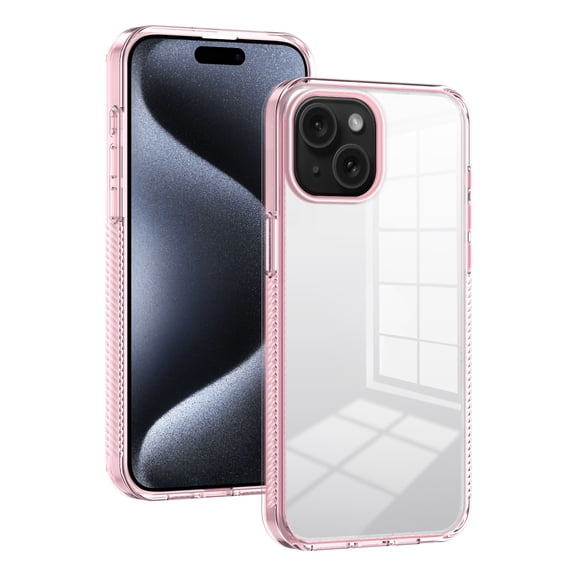 JTCASES for iPhone 15 Plus Case, Crystal-clear Transparent Backplane Anti-slip Plating Frame Military Grade Drop Resistant Shockproof for iPhone 15 Plus(6.7" 2023), Pink
