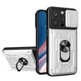 thumbnail image 1 of JTCASES for iPhone 15 Pro Max Case, Slide Camera Window + Card Slot + Rotating Ring Bracket TPU Soft Shell & PC Backplane Car Mount Hybird Heavy Duty Shockproof Shell, White, 1 of 13