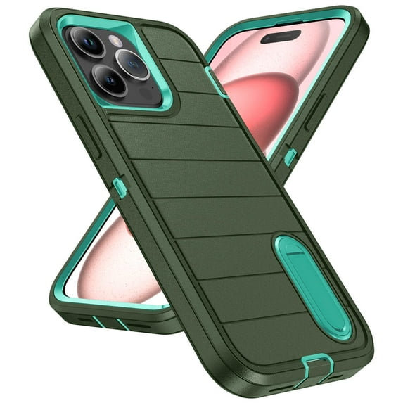 JTCASES for iPhone 15 Pro Max Case, iPhone 15 Pro Max Case with Built in Kickstand, Shockproof/DropProof Military Grade Protective Cover for iPhone 15 Pro Max 6.7" 2023, Darkgreen/Mint