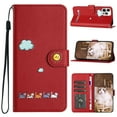 thumbnail image 1 of JTCASES for iPhone 15 Pro Wallet Case, Lovely Cat Pattern PU Leather Shockproof TPU with Card Slots Cash Pocket Magnetic Closure Removeable Wrisr Strap Stand for iPhone 15 Pro, Red, 1 of 8