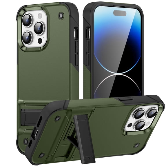 JTCASES for iPhone 16 Case, Foldable Kickstand Heavy Duty Protective Rugged Military Grade Protection Hybird Anti-slip Shockproof/Drop Resistant PC TPU Shell for iPhone 16, Armygreen