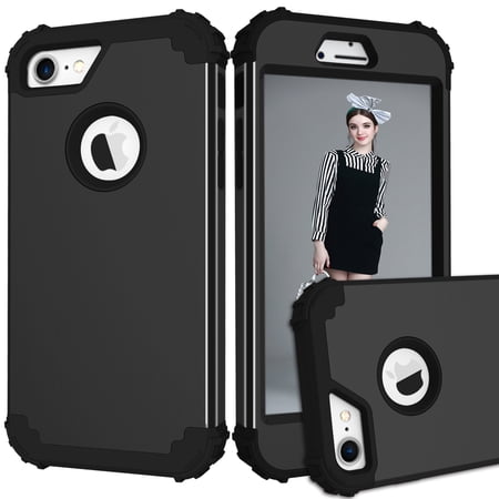 JTCASES for iPhone 7 / 8 / SE 2022 & 2020 Case, Drop Resistant Corners, Wireless Charging, Heavy Duty Shockproof Hybrid Hard PC Bumper, Camera Protection, Skin-feel Anti-scratch Tough Cover, Black