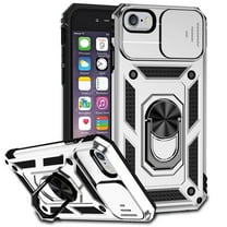 JTCASES for iPhone 7 / 8 / SE 2022 & 2020 Case, Heavy Duty Protection Magnetic Car Mount Rotating Stand [Slide Camera Window] Rugged Shockproof Anti-fall Shell, Silver
