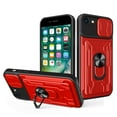 thumbnail image 1 of JTCASES for iPhone 7 / 8 / SE 2022 & 2020 Case, Slide Camera Window + Card Slot + Rotating Ring Bracket TPU Soft Shell & PC Backplane Car Mount Hybird Heavy Duty Shockproof Shell, Red, 1 of 11