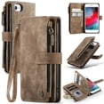 thumbnail image 1 of JTCASES for iPhone 7/8/SE Wallet Case with Zipper Purse Card Holders Flip Stand Wrist Strap Magnetic Closure PU Leather Anti-scracth Support Wireless Charging Drop Resistant Business Shell, Brown, 1 of 10