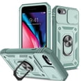 thumbnail image 1 of JTCASES for iPhone 7 Case, Sliding Camera Cover+ Rotating Ring Kickstand + Magnetic Car Mount + Inside Card Holder, Bracket Shockproof Frame Anti-drop PC TPU Heavy Duty Protection, Green, 1 of 11