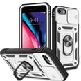 thumbnail image 1 of JTCASES for iPhone 7 Case, Sliding Camera Cover+ Rotating Ring Kickstand + Magnetic Car Mount + Inside Card Holder, Bracket Shockproof Frame Anti-drop PC TPU Heavy Duty Protection, Black/Silver, 1 of 11