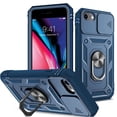 thumbnail image 1 of JTCASES for iPhone 7 Case, Sliding Camera Cover+ Rotating Ring Kickstand + Magnetic Car Mount + Inside Card Holder, Bracket Shockproof Frame Anti-drop PC TPU Heavy Duty Protection, Darkblue, 1 of 11