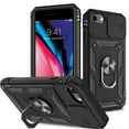 thumbnail image 1 of JTCASES for iPhone 7 Case, Sliding Camera Cover+ Rotating Ring Kickstand + Magnetic Car Mount + Inside Card Holder, Bracket Shockproof Frame Anti-drop PC TPU Heavy Duty Protection, Black, 1 of 11