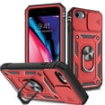 thumbnail image 1 of JTCASES for iPhone 7 Case, Sliding Camera Cover+ Rotating Ring Kickstand + Magnetic Car Mount + Inside Card Holder, Bracket Shockproof Frame Anti-drop PC TPU Heavy Duty Protection, Black/Red, 1 of 11