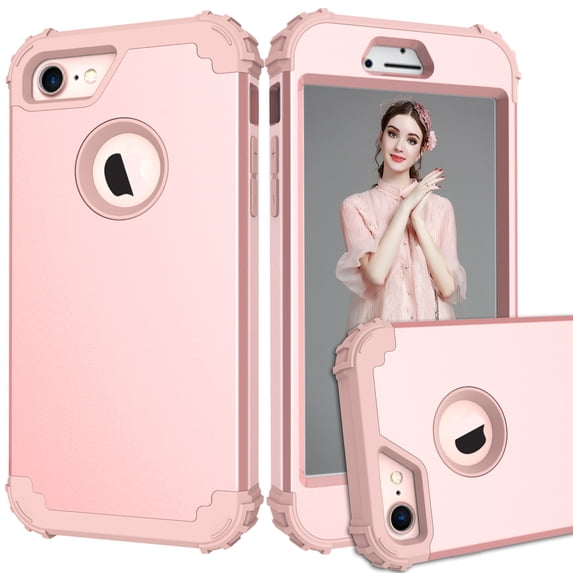 JTCASES for iPhone 8 Case, Drop Resistant Corners, Wireless Charging, Heavy Duty Shockproof Hybrid Hard PC Bumper, Camera Protection, Skin-feel Anti-scratch Tough Cover, Rosegold