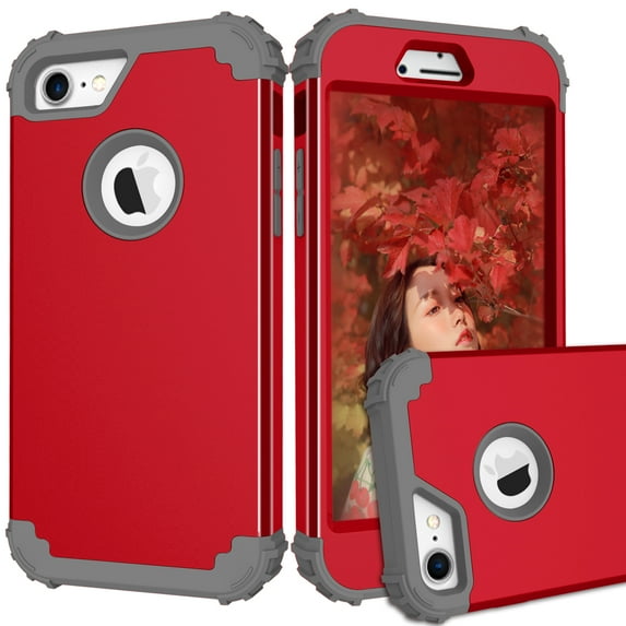 JTCASES for iPhone 8 Case, Drop Resistant Corners, Wireless Charging, Heavy Duty Shockproof Hybrid Hard PC Bumper, Camera Protection, Skin-feel Anti-scratch Tough Cover, Red