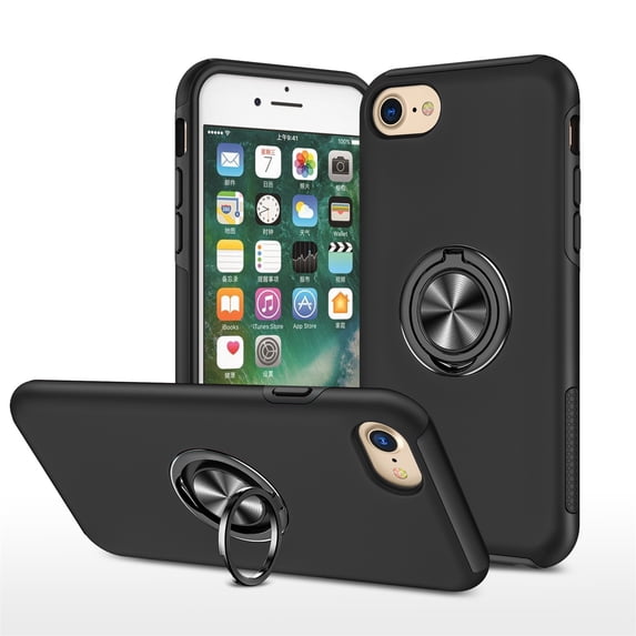 JTCASES for iPhone 8 Plus/7 Plus Case, Car Mount Bracket 2-layer Hybird Shockproof PC TPU Anti-fall Slim Fit Lightweight Magnetic Cover for iPhone 7 / 8 / SE, Black