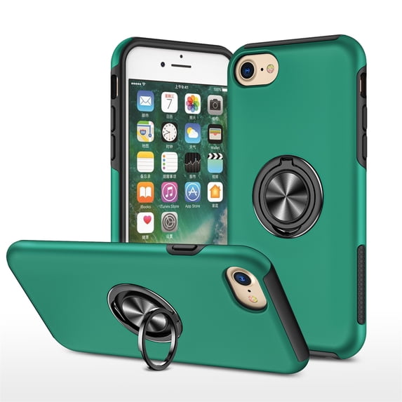 JTCASES for iPhone 8 Plus/7 Plus Case, Car Mount Bracket 2-layer Hybird Shockproof PC TPU Anti-fall Slim Fit Lightweight Magnetic Cover for iPhone 7 / 8 / SE, Darkgreen