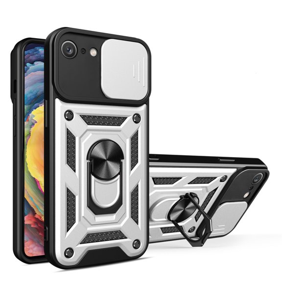 JTCASES for iPhone 8 Plus/7 Plus Case with Sliding Lens Window Magnetic Car Mount Rotating Kickstand Hybird 3-layer Non-slipping Military-grade Protection Shell, Silver