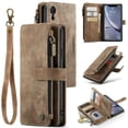thumbnail image 1 of JTCASES for iPhone X Wallet Case with Zipper Purse Card Holders Flip Stand Wrist Strap Magnetic Closure PU Leather Anti-scracth Support Wireless Charging Drop Resistant BUsiness Shell, Brown, 1 of 10