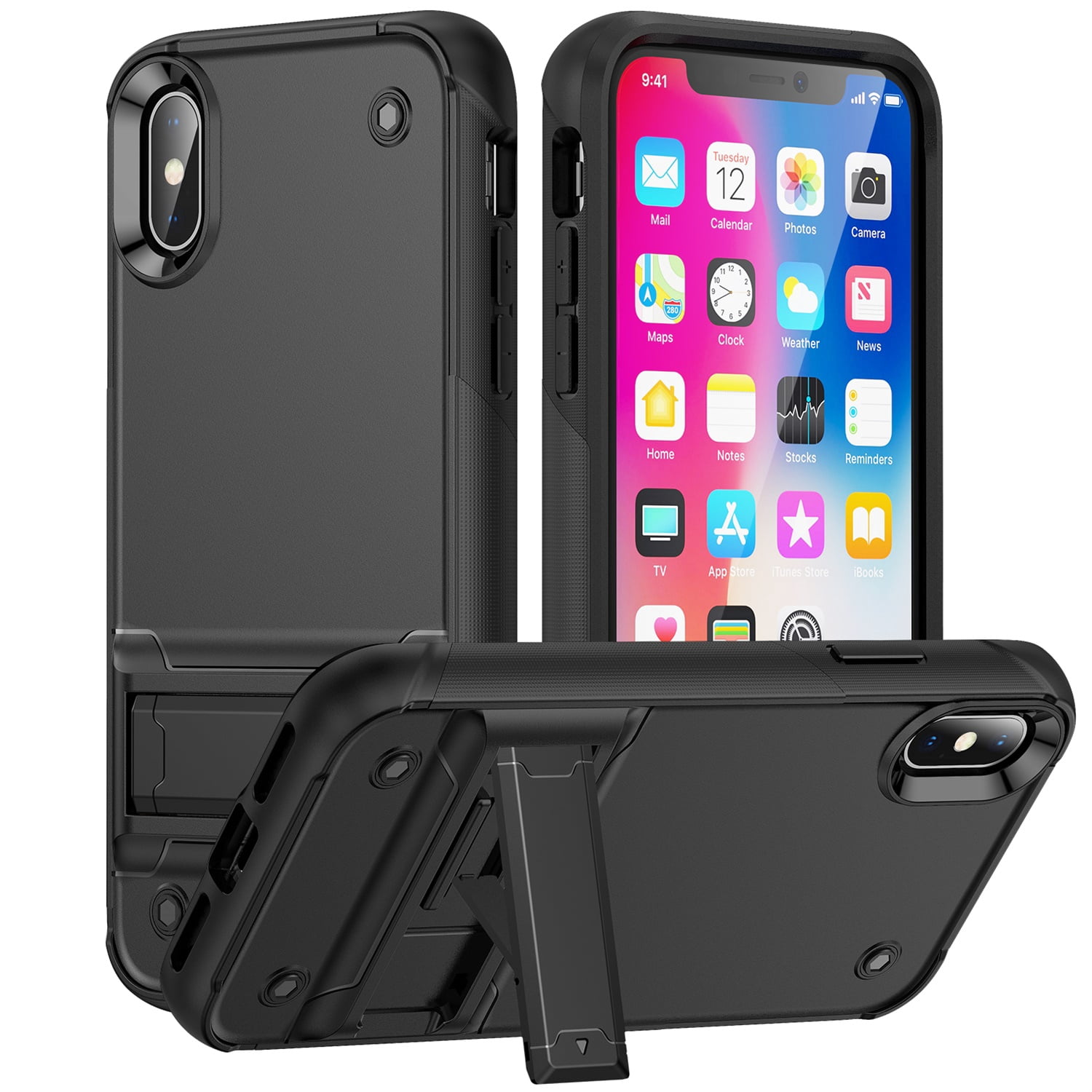 JTCASES for iPhone X/XS Case, Foldable Kickstand Heavy Duty Protective ...