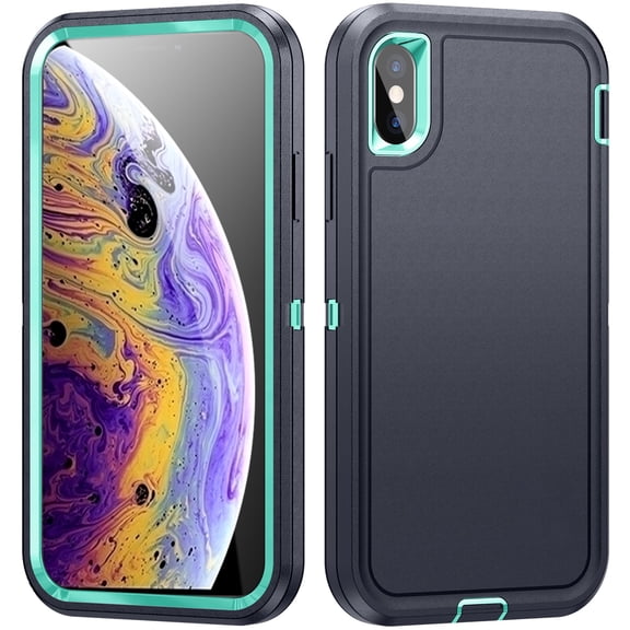 JTCASES for iPhone X/XS Case, Shockproof Anti-drop PC Frame Anti-slip Strip Silicone Back Shell Rugged Anti-scratch for iPhone X (5.8" 2017) - Black+Green